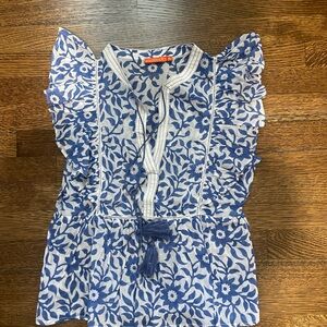 Blue and White Floral Blouse